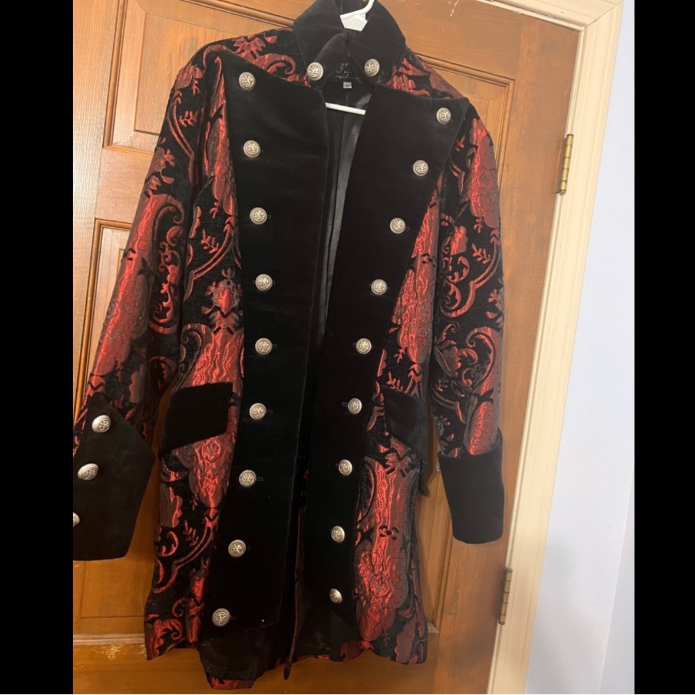 Shrine of Hollywood Red Brocade Coat Size Small